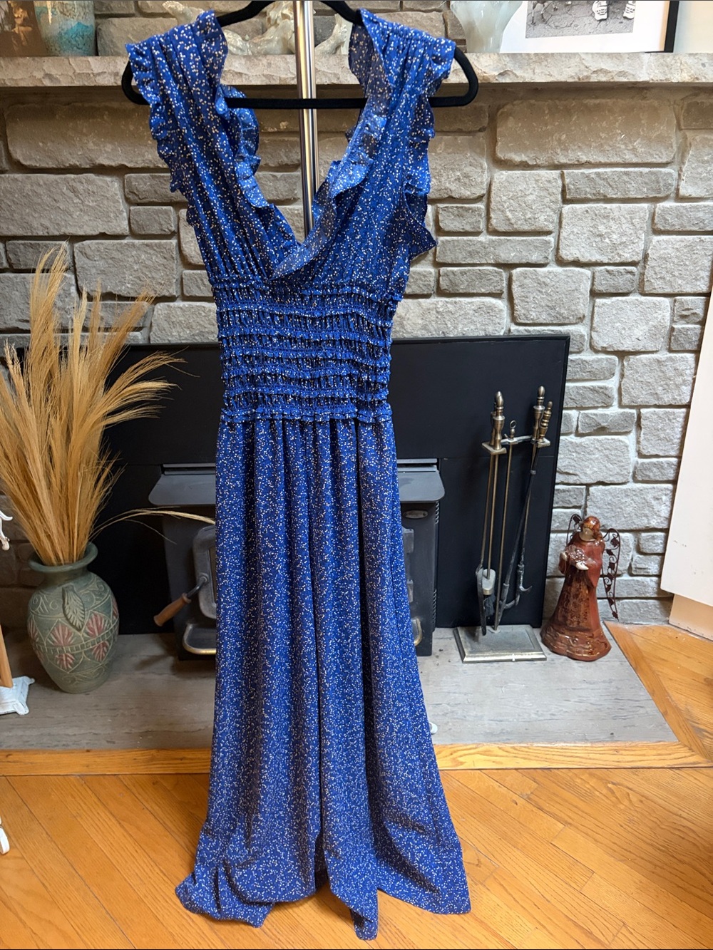 Max Studio Cobalt Blue Ruffle V-Neck Maxi Dress